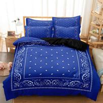 Royal Blue White Paisley Print 3Pcs Duvet Cover Set, Classic Western Bohemia Floral Print Bedding, For Bedroom Home Decoration US Full-203x229cm&set