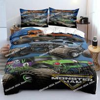 Monster Jam Sunkvežimis 3D Spausdintas Antklodės Užvalkalas Pagalvės Užvalkalas Patalynės Komplektas Viengulis Dvigulis Karalienės Karaliaus Dydis Miegamojo Dekoras EU Single 135*200cm/53x79in 3pcs