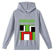 Children Hooded Sweatshirt,Unspeakable Pixel Block Avatar With Green Graffiti Letter Print, Soft Autumn Hoodie For Daily Play And Outdoor Leisure Time 120
