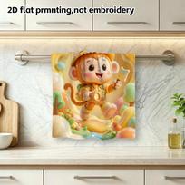 Kawaii Explorer Monkey Cartoon Bath Towel, Soft Absorbent Quick Dry Microfiber Towel for Children Bathing beige