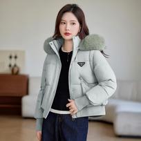 Short hooded big fur collar down cotton clothes women's small sleeves removable winter new foreign style thickened jacket XXL gray
