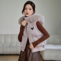 Short hooded big fur collar down cotton clothes women's small sleeves removable winter new foreign style thickened jacket XXL gray