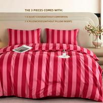 3pcs Hot pink stripe Duvet Cover Set (1*Duvet Cover + 2*Pillowcase, Without Core),soft fabricBedding Set 150×200cm