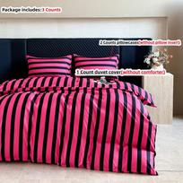3pcs Hot pink stripe Duvet Cover Set (1*Duvet Cover + 2*Pillowcase, Without Core),soft fabricBedding Set 173×229cm