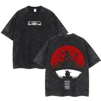 Uchiha Itachi Naruto Double‑Print Washed Oversized Unisex Cotton Graphic T‑Shirt 3XL