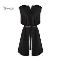 Events Performance Top Medieval Viking Tunic Shirt V-Neck Sleeveless with Belt Mid Length Plus Vest Robe Size Cosplay Stage Renaissance Halloween XXL black