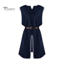Events Performance Top Medieval Viking Tunic Shirt V-Neck Sleeveless with Belt Mid Length Plus Vest Robe Size Cosplay Stage Renaissance Halloween L black