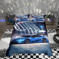 Racing Car Duvet Cover Sets Double Size Blue Grey Race Car Bedding Set With 2 Pillowcases Speed Sports Automobile AU Queen(210x210cm)