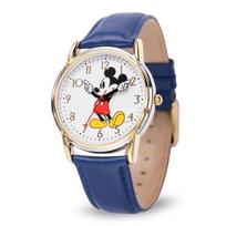Disney Mickey Mouse Adult Classic Cardiff Articulated Analog Quartz Watch with Leather Strap Strap, Blue, Blue, beige