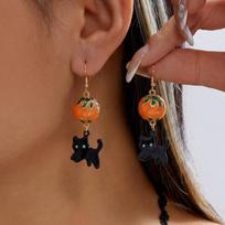 Cross-border Halloween Rhinestone Pumpkin, Ghost, and Skull Tassel Earrings black