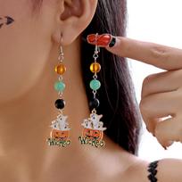 Cross-border Halloween Rhinestone Pumpkin, Ghost, and Skull Tassel Earrings black
