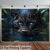 VIKAMA Mysterious Blue Eyes Black Panther Tapestry Dark Jungle Style Wall Hanging Cloth Living Room Domineering Room Decoration 150X180CM