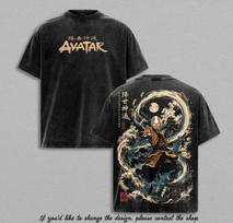 Avatar: The Last Airbender Oversized T-Shirt, Vintage Washed Anime Tee (Double-Sided) 130 black