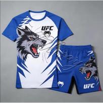 2026 UFC MMA Breathable Short Sleeve Set 3D Digital Print Birdseye Fabric Martial Arts Training Suit L white