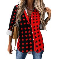 Poker Cards Loose Blouse Playing Cards Street Fashion Spring Autumn Blouses Womens Long-Sleeve Vintage Shirt Spring Graphic Tops XL black
