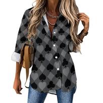 Poker Cards Loose Blouse Playing Cards Street Fashion Spring Autumn Blouses Womens Long-Sleeve Vintage Shirt Spring Graphic Tops XXL black