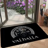 1pc Nordic Viking Valhalla Dark Retro Indoor Doormat, Fleece Material, Thick Pile, Sponge Thickness 1.02cm, Suitable for Entrance Hallway Living Room 43X75CM