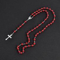 Imitation Pearl Cross Pendant Necklace Handmade Beads Religious Pendants  Catholic Rosary black