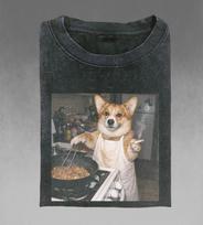 Funny Corgi Shirt, Retro Cooking Dog Meme Graphic Tee, Trendy T-Shirt 110 black