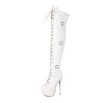 Hate The Sky High Queen Pole Dance Knee Boots Belt Buckle Pants Knight Boots Street Dance Boots 40-46 Boots 35 white