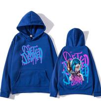 Arcane Jinx Cute Cartoon Printed Harajuku Kawaii Long Sleeve Manga Folding Clothing Moletom Fashion Spring and Autumn Hoodie S blue