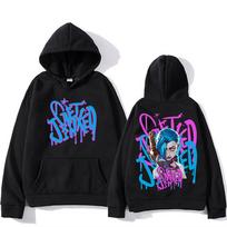 Arcane Jinx Cute Cartoon Printed Harajuku Kawaii Long Sleeve Manga Folding Clothing Moletom Fashion Spring and Autumn Hoodie M black