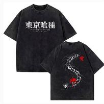 Anime Tokyo Ghoul Kaneki Ken Cool Graphic T-shirt Vintage Washed T Shirt Men Women Clothing 100% Cotton Short Sleeve Tees XL black