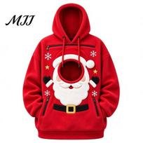 Holiday Pet Interaction Top Unisex Pouch Christmas Hoodie, Cute Dog Cat Carrier Hooded Sweatshirt with Cozy Fleece Pocket Graphic, Lined Animal Holder L red