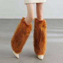 Women's pile socks imitation fur boot cover fluffy short socks cover autumn and winter plush leg cover long versatile fox hair shoe cover 15cm gray