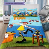 Pippi Longstocking Bedding Set 3 Pieces Duvet Cover and Pillowcases, Kids Bedroom Decor Soft Bed Linen, No Comforter 135x200cm
