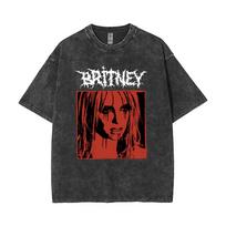 Washed Vintage T-shirt with Britney Spears Face Print for Men and Women, Retro Cotton Casual T-shirt 942 4XL black