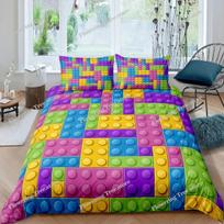 Colorful Blocks Duvet Cover KingQueen Size,Building Toy Bedding Set Kids Boys Girls Orange Blue Fun Brick Polyester Quilt Cover 70x133cm 2pcs yellow