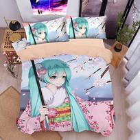 Japanese Anime Miku Print Duvet Cover Set Kawaii Miku Bedding Set Single Twin Full Queen King Size Bed Set Aldult Kid Bedroom 135X200 CM