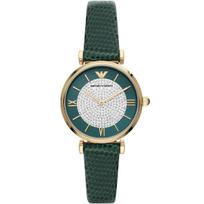 Emporio Armani Women's Gianni T-Bar Quartz Watch Green Dial Leather 32mm AR11403 black