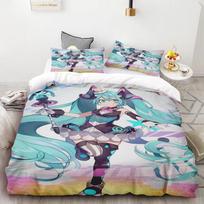 Duvet Cover Hatsune Miku Anime Singer Beautiful Girl Bedding Set Cartoon with 1/2 Pillowcase for Women Men Teens Bedroom 90×200cm gray