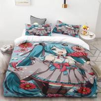Duvet Cover Hatsune Miku Anime Singer Beautiful Girl Bedding Set Cartoon with 1/2 Pillowcase for Women Men Teens Bedroom 90×200cm