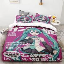 Duvet Cover Hatsune Miku Anime Singer Beautiful Girl Bedding Set Cartoon with 1/2 Pillowcase for Women Men Teens Bedroom 135×200cm