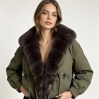 European and American feeling big fur collar tooling cotton clothes winter new fashion short thickened cotton-padded jacket pie overcome coat L black
