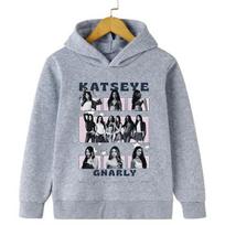 Katseye Girls' Print Hoodie, Boys' and Girls' Hoodie, Casual Pullover, Idol Print Harajuku Sportswear, Warm Long-Sleeved Top 160 gray