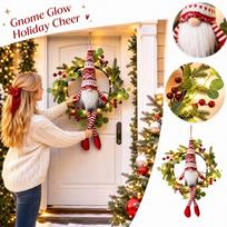 Christmas Lighted Wreath with Faceless Gnome Ornament for Door Staircase Wall Hanging Decoration S raudona