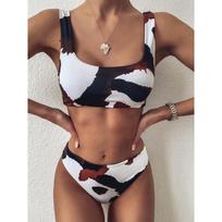 Sexy Cow Print Women Two Piece Bikini Beach Swimming Swimsuit S black