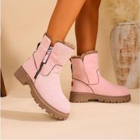 Autumn and winter new fashionable large-size women's platform snow shoes side zipper inner velvet round cotton boots are in stock. 39 brown