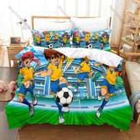 Inazuma Eleven GO Bedding Set Duvet Cover + 2 Pillowcases Sports Soccer Anime Raimon Team Spirit Beast Bedroom Decor 100x130CM blue