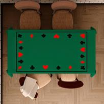 Chess and card party tablecloth - green game table cover with black spades, red hearts and diamonds symbols 140X90cm brown