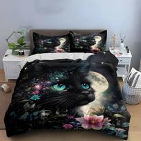 Moonlit Cat Art Bundle  Soft Comfortable Duvet Cover Bedding Set Included 1*Duvet Cover & 2*Pillowcases gift EU Single 135*200cm/53x79in 3pcs gray