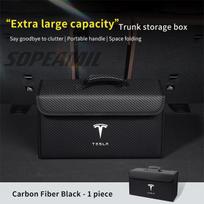 Car Carbon Fiber Leather Storage Box Large Capacity Foldable Stowing Tidying Bag Tesla Model 3 Model Y Model S Model X Roadster