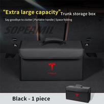 Car Carbon Fiber Leather Storage Box Large Capacity Foldable Stowing Tidying Bag Tesla Model 3 Model Y Model S Model X Roadster