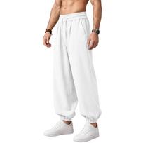 Men's Cotton Linen Pants Breathable Casual Tapered Jogger Pants XL white