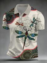 Men'S Short Sleeve Polo Shirt with Dragonfly Pattern, Casual Lapel T-Shirt Loose Mandala Element Print Outdoor Sports Short Sleeve Shirt, Multi-Color 4XL įvairiaspalvis