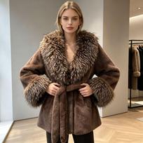 Women'S Thickened Imitation Mink Fur Jacket Big Raccoon Fur Collar Lace-Up Short Fur Integrated Coat Large Size XL